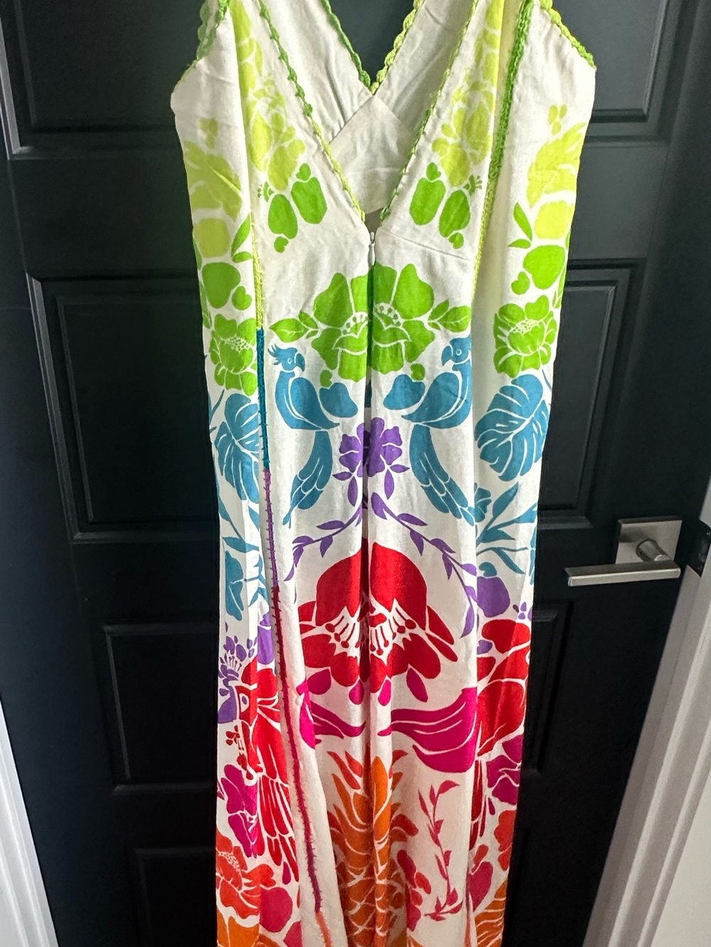 FARM Rio White Maxi Dress with Green Bodice and Multicolor Floral Motifs - Picture 10 of 14